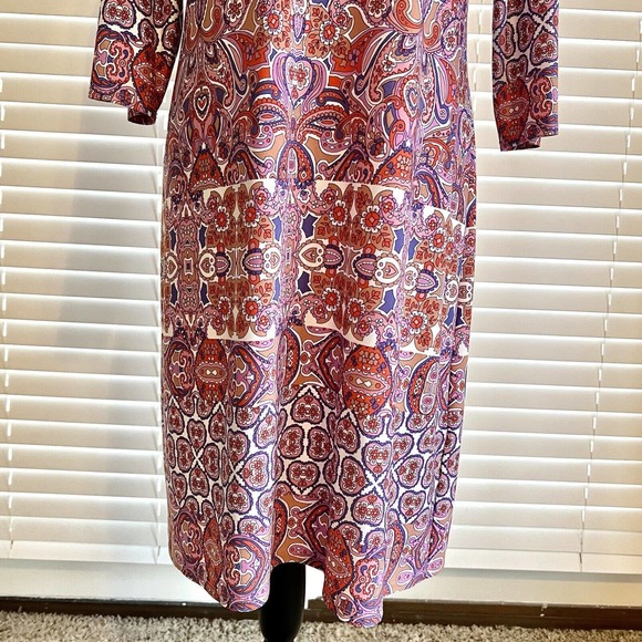 Wisp Knit Dress Size 12 Pink Paisley Sheath Boat Neck Long Sleeve Pullover - Picture 4 of 11